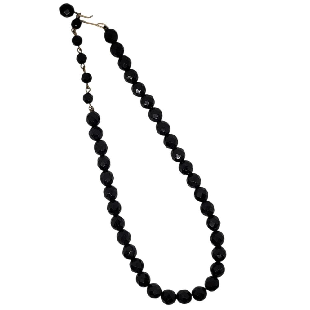Vintage Black Glass Bead Necklace Faceted Gothic Whimsygoth Witchy Vibe